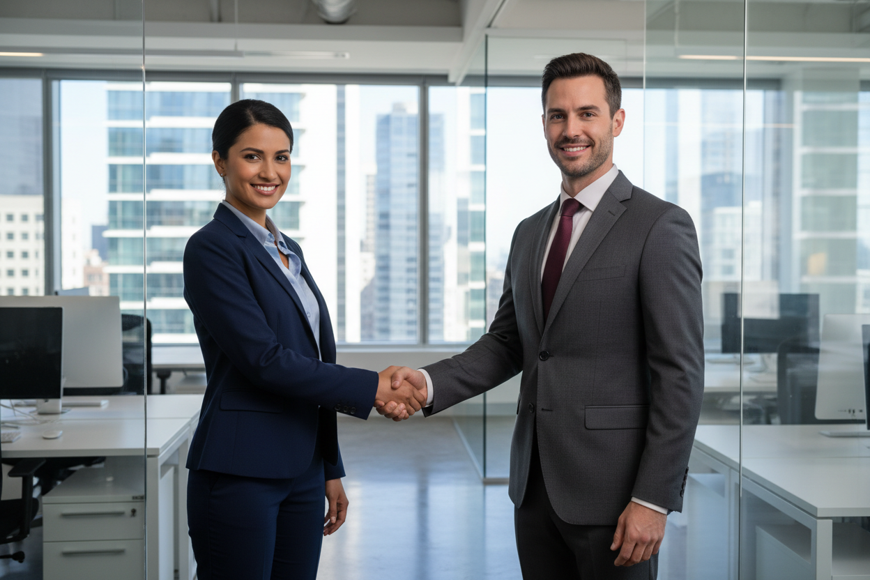 woman and man handshake business